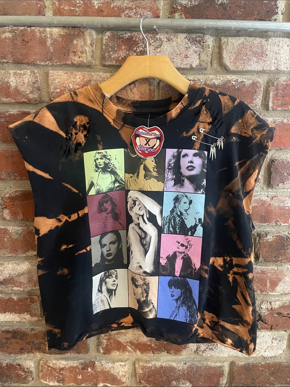 Taylor Swift Eras Tour Black with Bleach Tie-Dye Muscle Tee